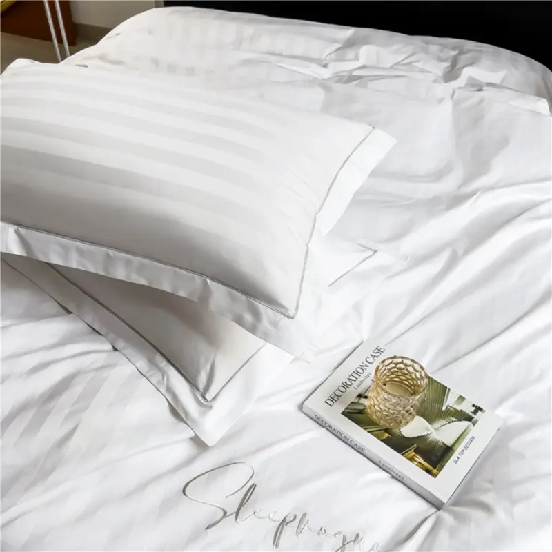 1/2pcs Hotel Home Pillow Case 100%Cotton Pure White Grey Jacquard Stripe Pillowcase Encryption Envelope Closure Pillow Cover