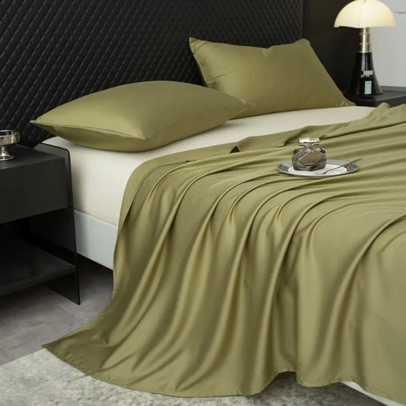 1pc Olive Green Bed Top Sheet,Eucalyptus Lyocell Fiber,Sily Summer Mattress Cover for single Double Men US 274*259cm
