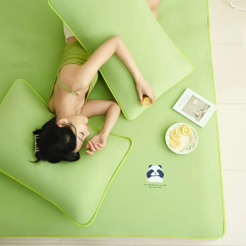 1pc Green Summer Cool Mat,Mattress Topper,3D Panda Flat Sheet,Soft Mattress Protector Cover for single double bed NO PILLOWCASEI