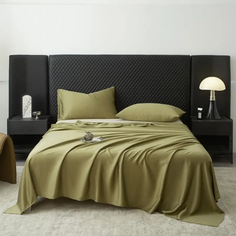 1pc Olive Green Bed Top Sheet,Eucalyptus Lyocell Fiber,Sily Summer Mattress Cover for single Double Men US 274*259cm