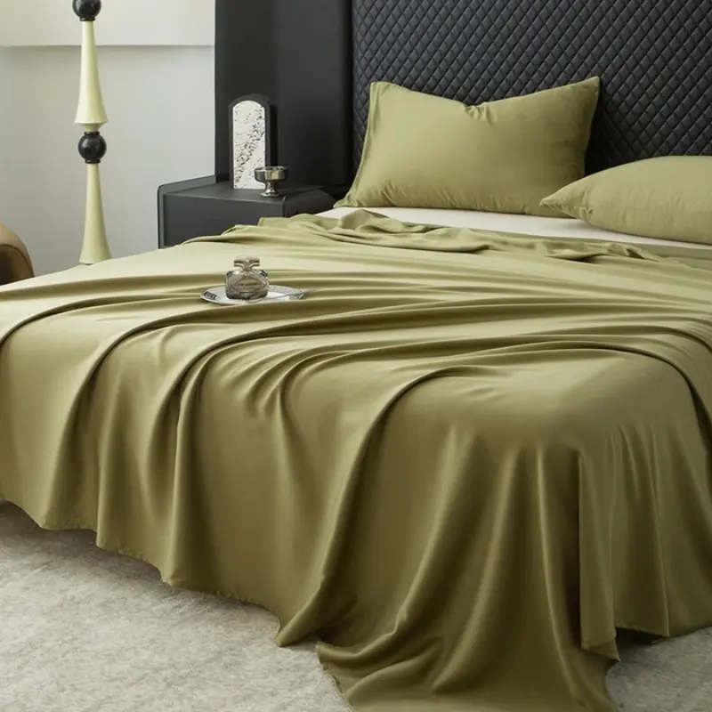 1pc Olive Green Bed Top Sheet,Eucalyptus Lyocell Fiber,Sily Summer Mattress Cover for single Double Men US 274*259cm