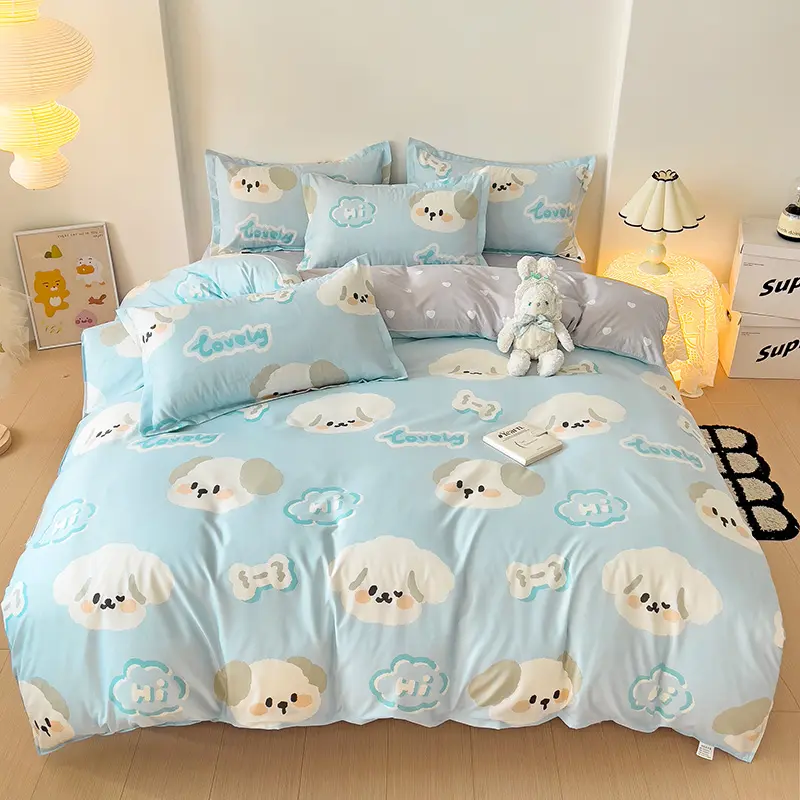 Kids Bedding Set,3Pcs Cartoon Boys Girl Bed Linens,Grey Lion,Duvet Cover +Flat Sheet +Pillowcase.Single Dorm Bedding