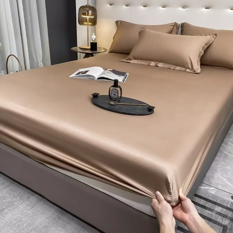 1pc Plain Dark Coffee Fitted Sheet,100%Eucalyptus Lyocell Fiber,Silky Smooth Breathable Bed Linens For Men Adult  150*200cm