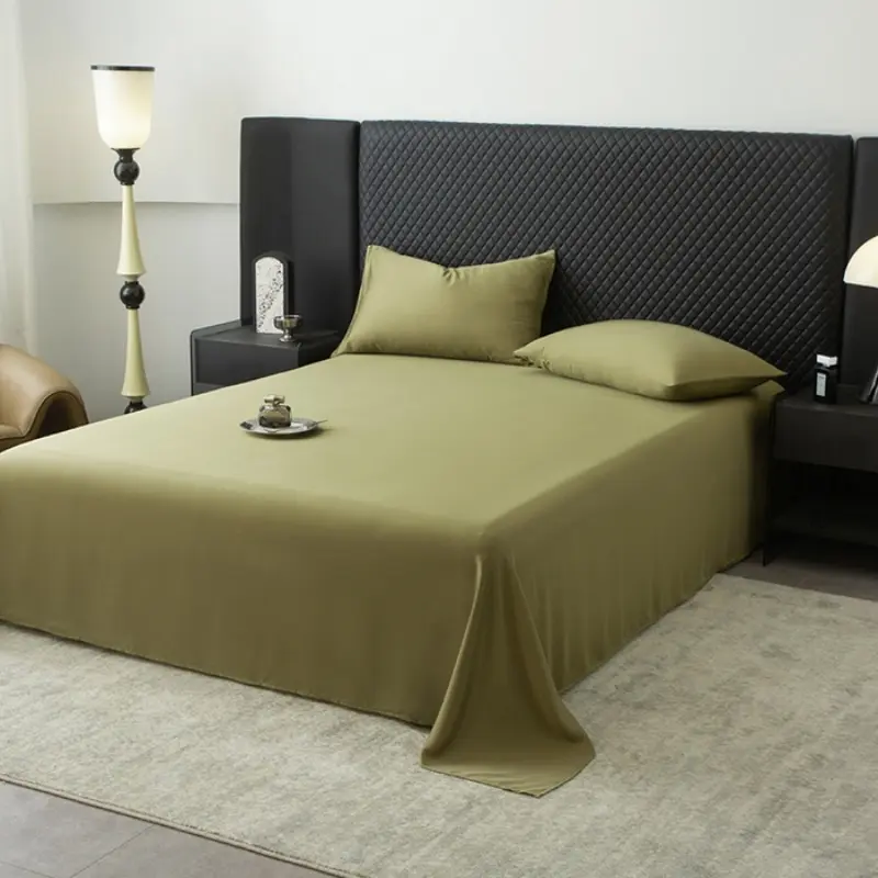 1pc Olive Green Bed Top Sheet,Eucalyptus Lyocell Fiber,Sily Summer Mattress Cover for single Double Men US 274*259cm
