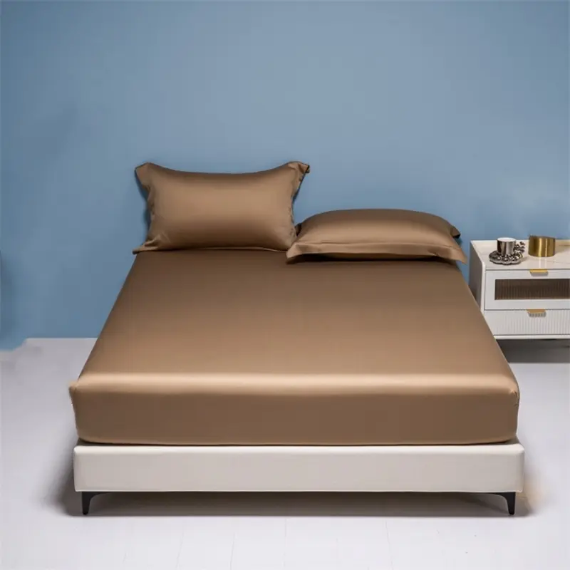 1pc Plain Dark Coffee Fitted Sheet,100%Eucalyptus Lyocell Fiber,Silky Smooth Breathable Bed Linens For Men Adult  150*200cm