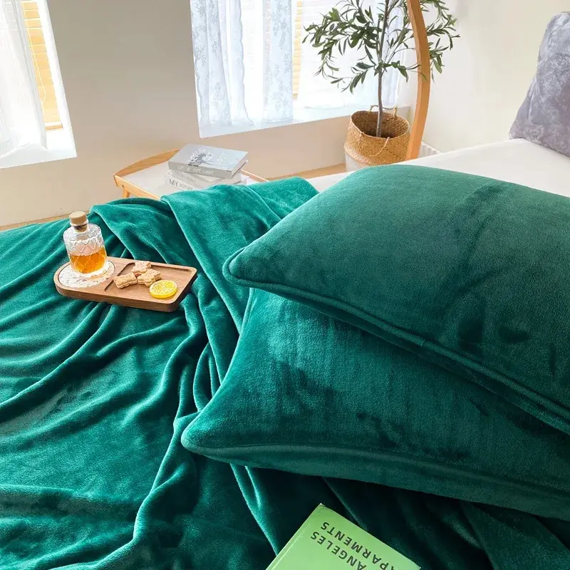 Soft Flannel Fleece Blanket Plush Velvet Throws,Dark Green Bed Linen Sheet Bedspread Home Office 200*230cm Summer Quilt