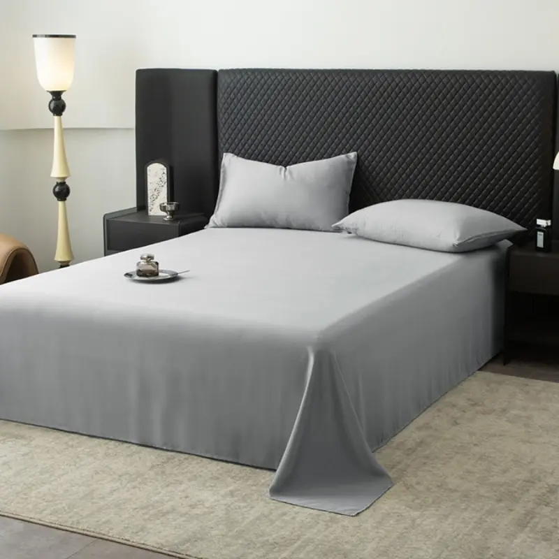 1pc Silky Natural Lyocell Fiber Flat Sheet,Plain Grey Family Summer Bed Linens For Single Double Bed US Full Queen King Size