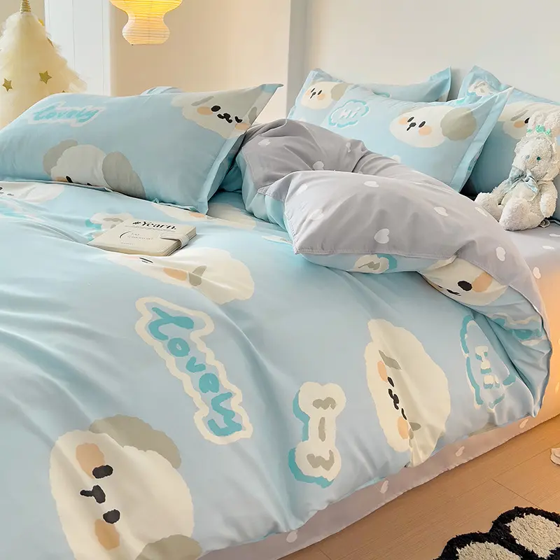 Kids Bedding Set,3Pcs Cartoon Boys Girl Bed Linens,Grey Lion,Duvet Cover +Flat Sheet +Pillowcase.Single Dorm Bedding
