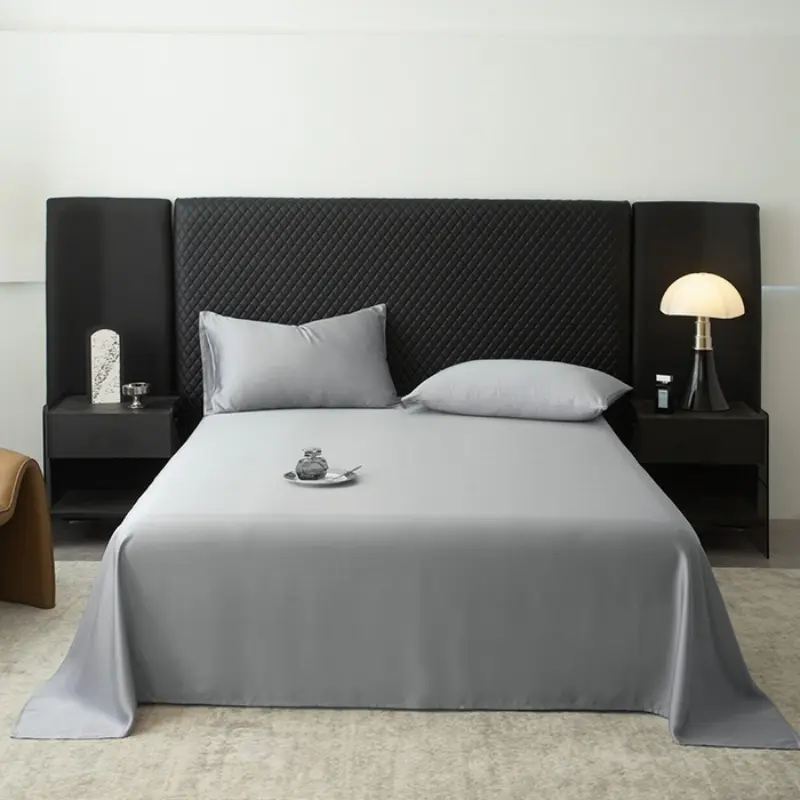 1pc Silky Natural Lyocell Fiber Flat Sheet,Plain Grey Family Summer Bed Linens For Single Double Bed US Full Queen King Size