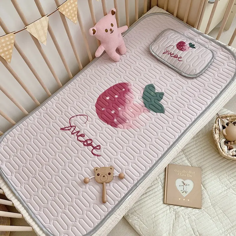 Cooling Viscose Fiber Latex Mat Set for Kids,Cartoon Panda,Strawberry,Summer Bed Sheet Pad,Foldable Baby Home Textile,60x120 2pc