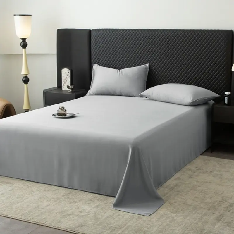 1pc Silky Natural Lyocell Fiber Flat Sheet,Plain Grey Family Summer Bed Linens For Single Double Bed US Full Queen King Size