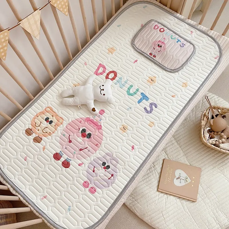 Cooling Viscose Fiber Latex Mat Set for Kids,Cartoon Panda,Strawberry,Summer Bed Sheet Pad,Foldable Baby Home Textile,60x120 2pc