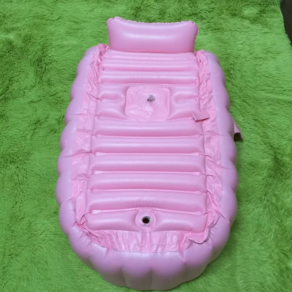 Portable Inflatable Bath Tub For Children,Hand Air Pump Warm and Cool Folding Kids Play Bathtubs 98X65X28cm Pink or Blue Color