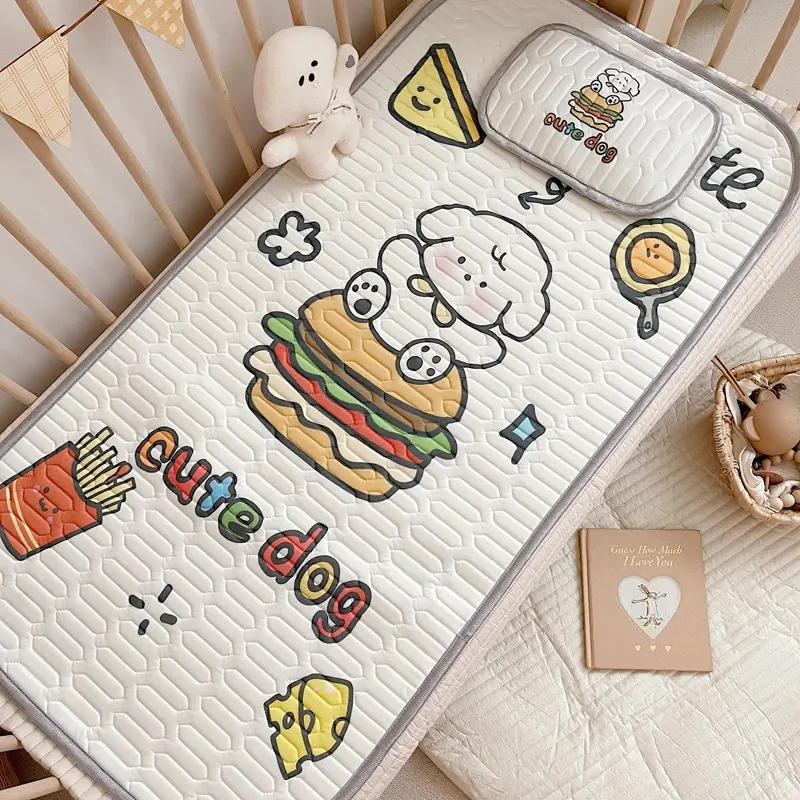 Cooling Viscose Fiber Latex Mat Set for Kids,Cartoon Panda,Strawberry,Summer Bed Sheet Pad,Foldable Baby Home Textile,60x120 2pc