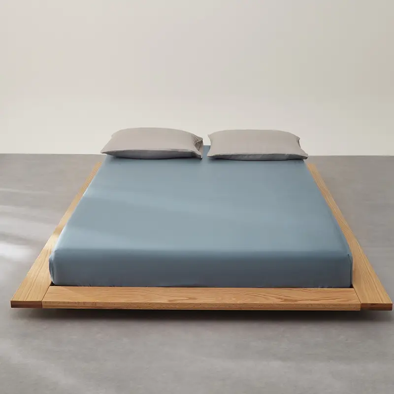 1pc Blue Color Fitted Sheet,100%Lyocell Fiber Mattress Cover with 360 Bands,Solid Silky Bed Linens For 1.2/1.5/1.8m Bed