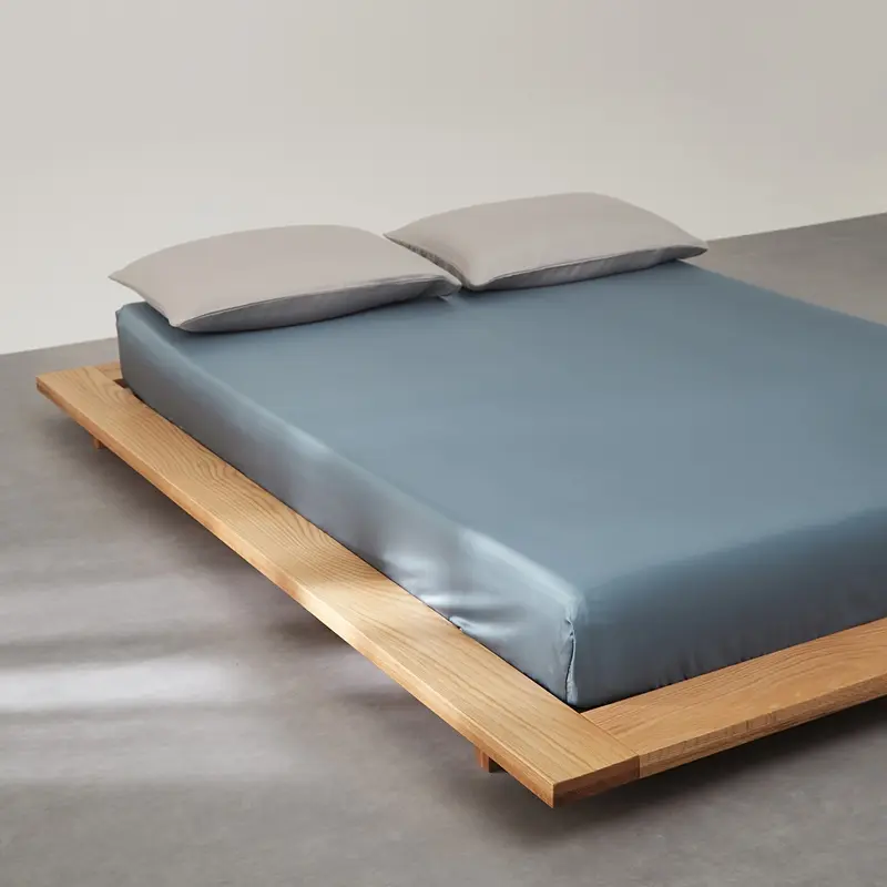 1pc Blue Color Fitted Sheet,100%Lyocell Fiber Mattress Cover with 360 Bands,Solid Silky Bed Linens For 1.2/1.5/1.8m Bed
