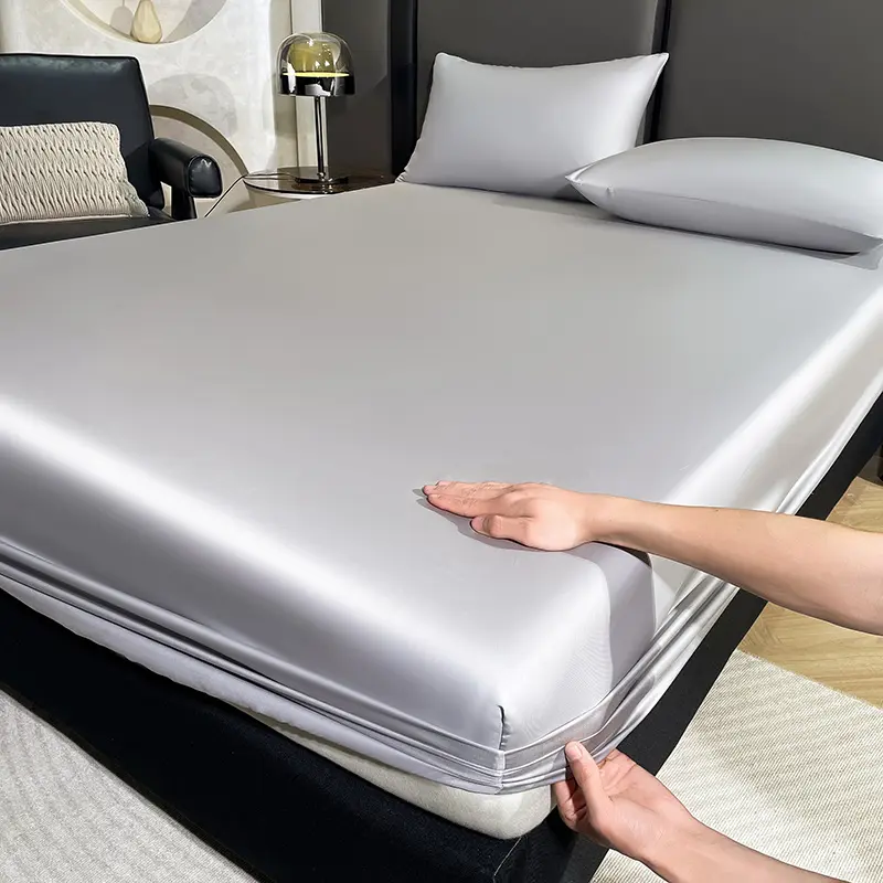 Silky Cooling Lyocell Fitted Sheet,Shiny Solid Bed Linens, 60S 100% Eucalypt Fiber Bedding,Home Mattress Covers With Band 1pc