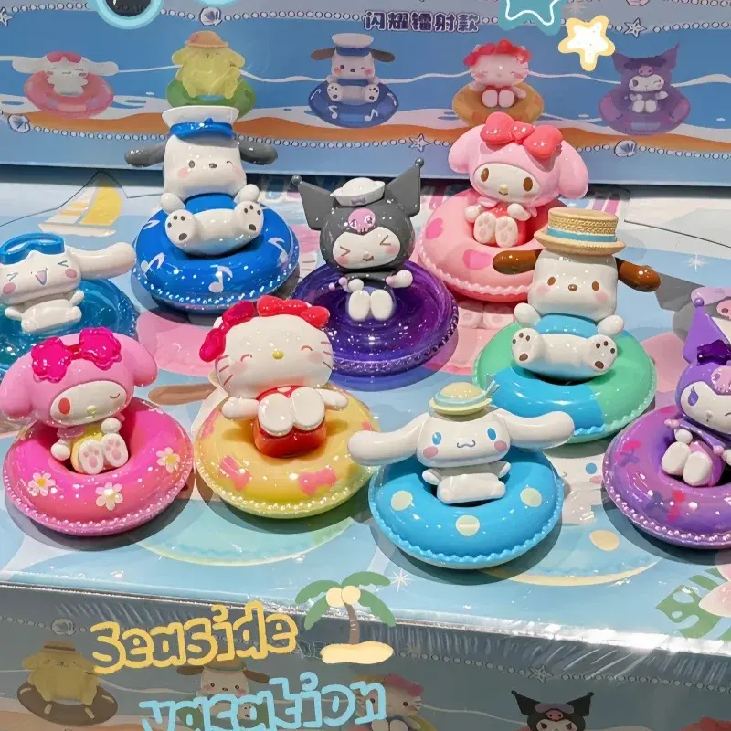 Sanrio Mini Swimming Circle Series Kawaii Kuromi My Melody Hello Kitty Cinnamoroll Model Desktop Decoration Toy Birthday Gift