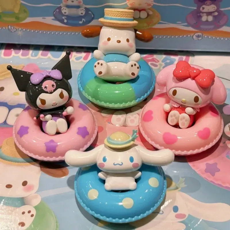 Sanrio Mini Swimming Circle Series Kawaii Kuromi My Melody Hello Kitty Cinnamoroll Model Desktop Decoration Toy Birthday Gift