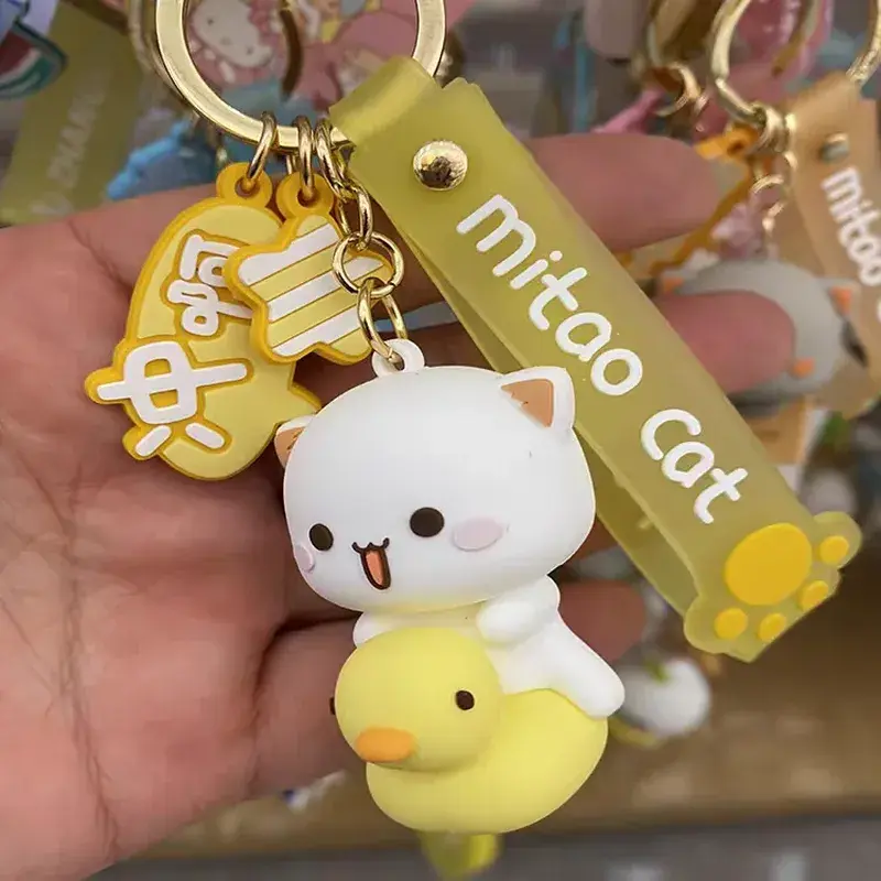 New Creative Fashion Mitao Cat Figures Keychain Silicone Doll Cosplay Key Ring Kawaii Car Backpack Key Model Toys Holiday Gift