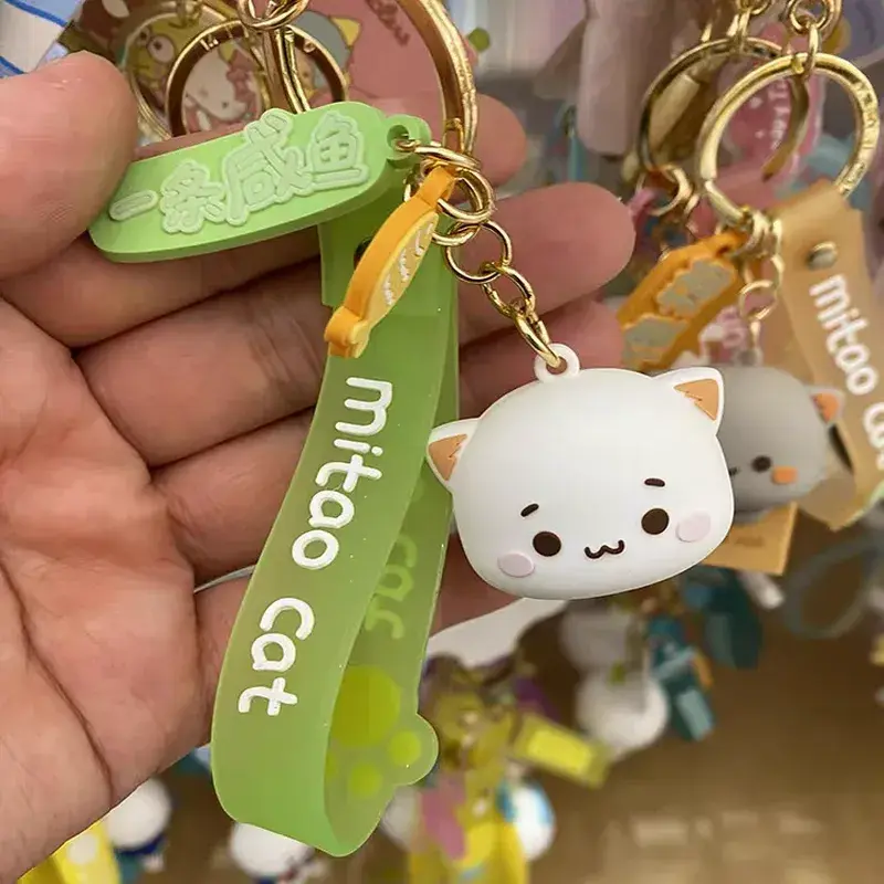 New Creative Fashion Mitao Cat Figures Keychain Silicone Doll Cosplay Key Ring Kawaii Car Backpack Key Model Toys Holiday Gift