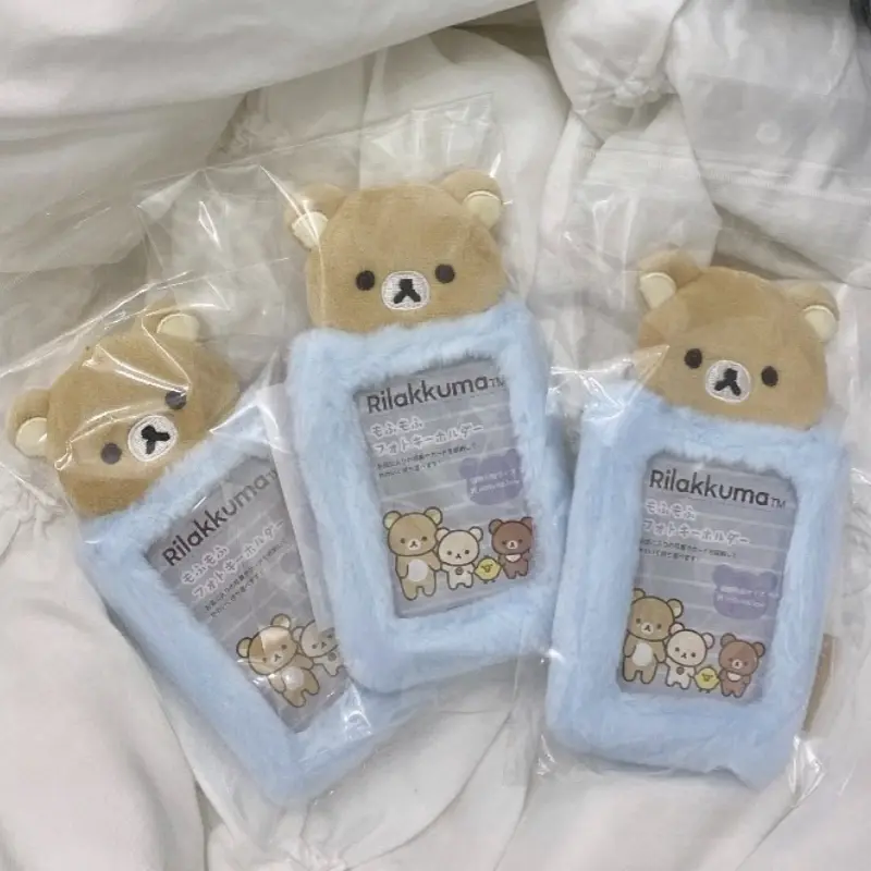 Kawaii Rilakkuma Korilakkuma Card Holder Cute Fluffy Keychain Cartoon Bear Idol Photo Display Xmas Gift Anime Themed Card Case