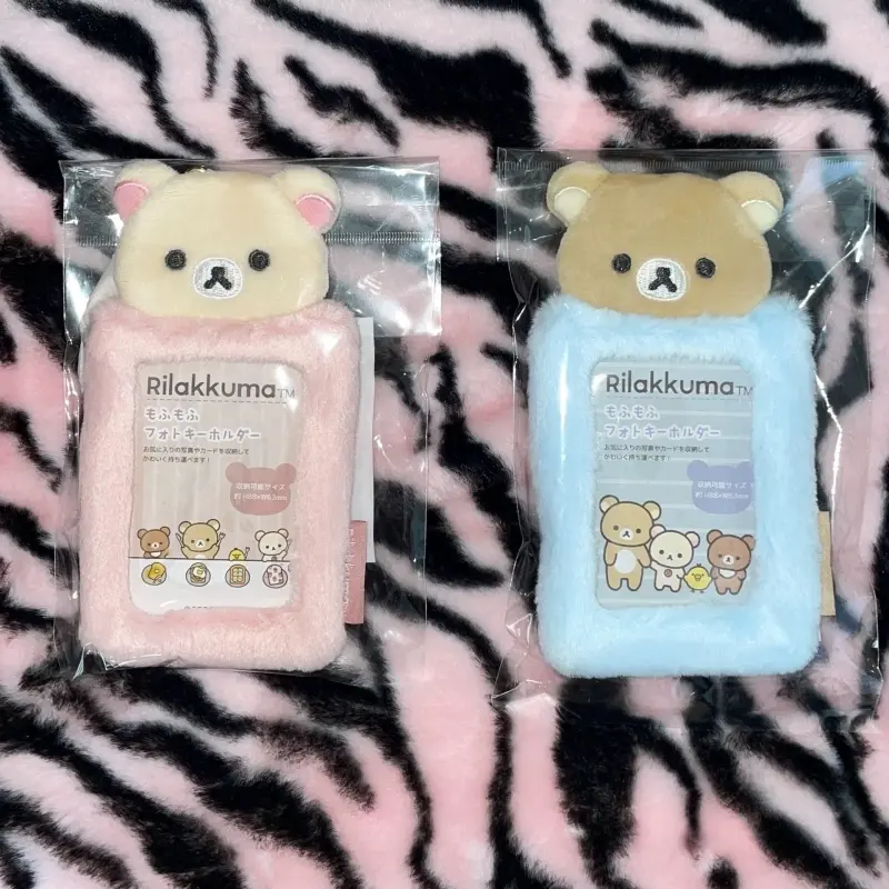 Kawaii Rilakkuma Korilakkuma Card Holder Cute Fluffy Keychain Cartoon Bear Idol Photo Display Xmas Gift Anime Themed Card Case