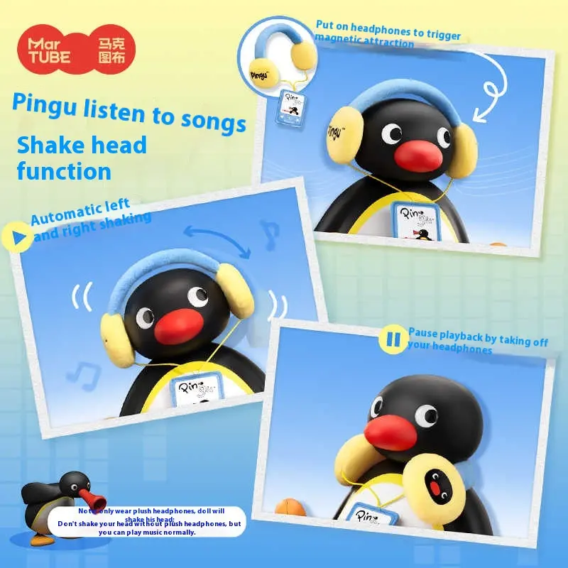 Anime Martube Pingu Shaking Penguin Bluetooth Speaker Kawaii Figurine Cute Desktop Ornament Ideal Girls Birthday Gift Toy Figure