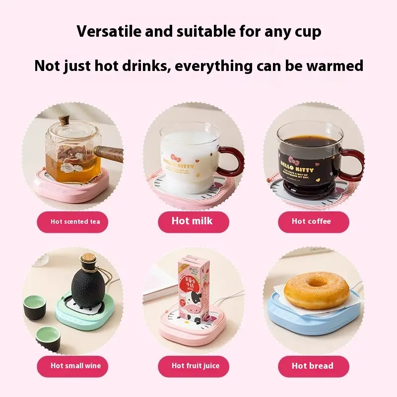 Sanrio Pochacco Kuromi Melody Anime Water Cup Mat Set 2025 New Heated Warmed Cup Ornaments Gift Box for Girls Cinnamoroll