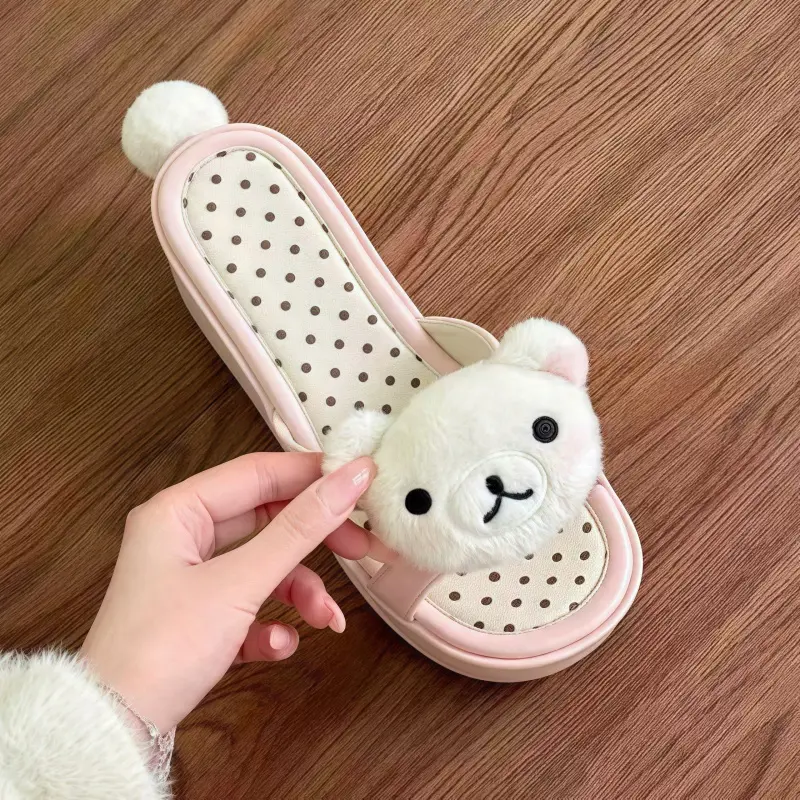 Rilakkuma Anime Cute Pink Bear Slippers Thick Bottom Fashion Cartoon Style Sandals for Sister Lucky Bear Themed Toys & Hobbies