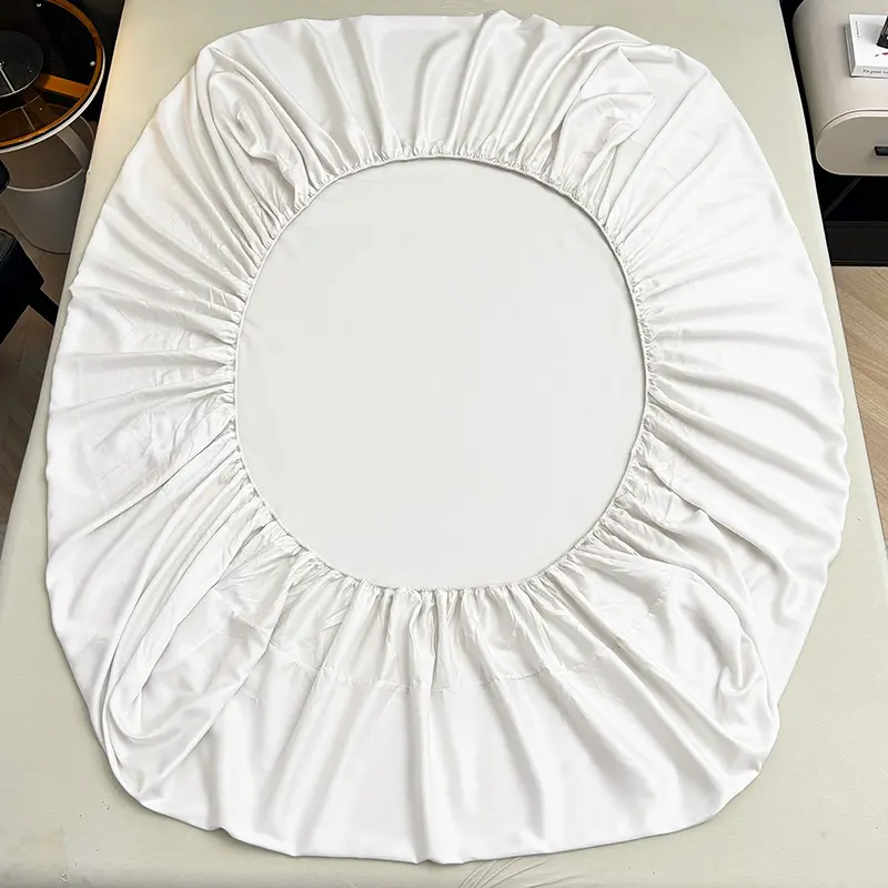 1pc Silky Cooling Elastic Fitted Sheet,Shiny Plain White Bed Linens,100% Eucalyptus Fiber Mattress Covers for 1.2/1.5/1.8m Bed