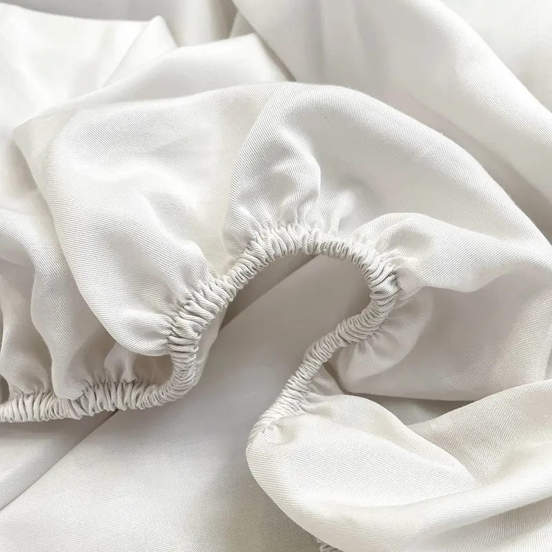 1pc Silky Cooling Elastic Fitted Sheet,Shiny Plain White Bed Linens,100% Eucalyptus Fiber Mattress Covers for 1.2/1.5/1.8m Bed