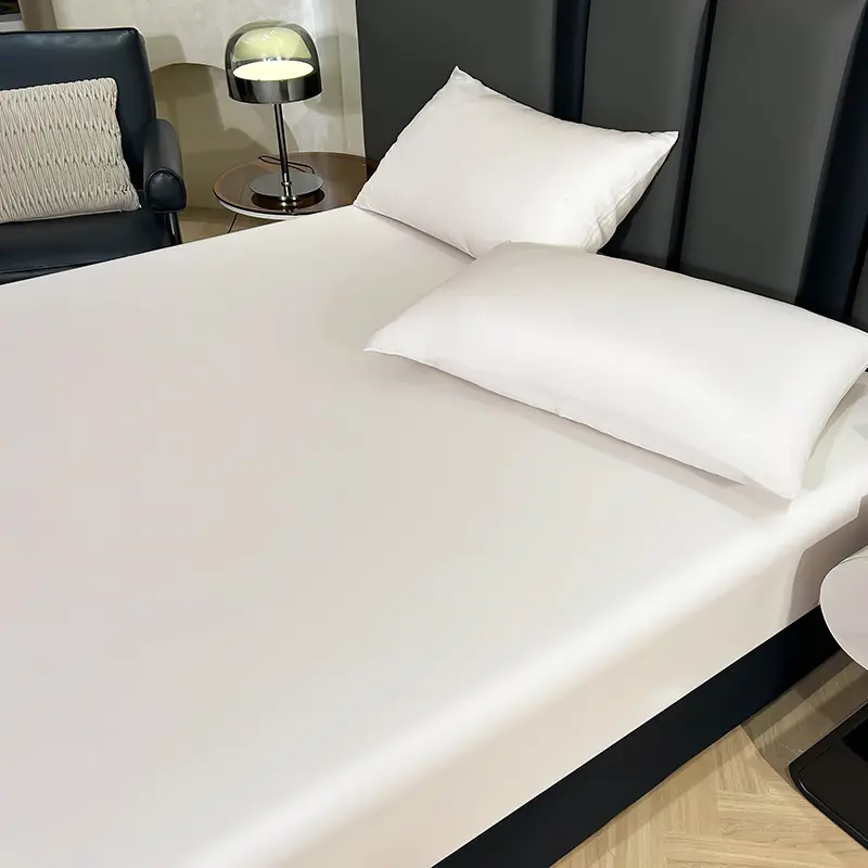 1pc Silky Cooling Elastic Fitted Sheet,Shiny Plain White Bed Linens,100% Eucalyptus Fiber Mattress Covers for 1.2/1.5/1.8m Bed