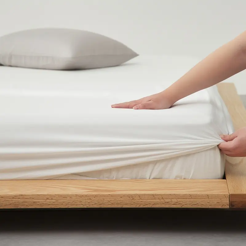 1pc Silky Cooling Elastic Fitted Sheet,Shiny Plain White Bed Linens,100% Eucalyptus Fiber Mattress Covers for 1.2/1.5/1.8m Bed
