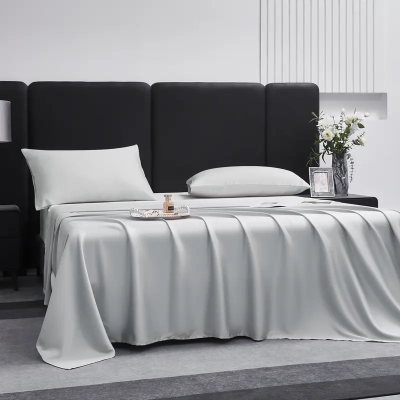 US Full Solid Grey Flat Sheet,Silky Eucalyptus Lyocell Fiber Top Sheet,Breathable Soft Cooling Bed Linens 205*243/81*96in 1pc