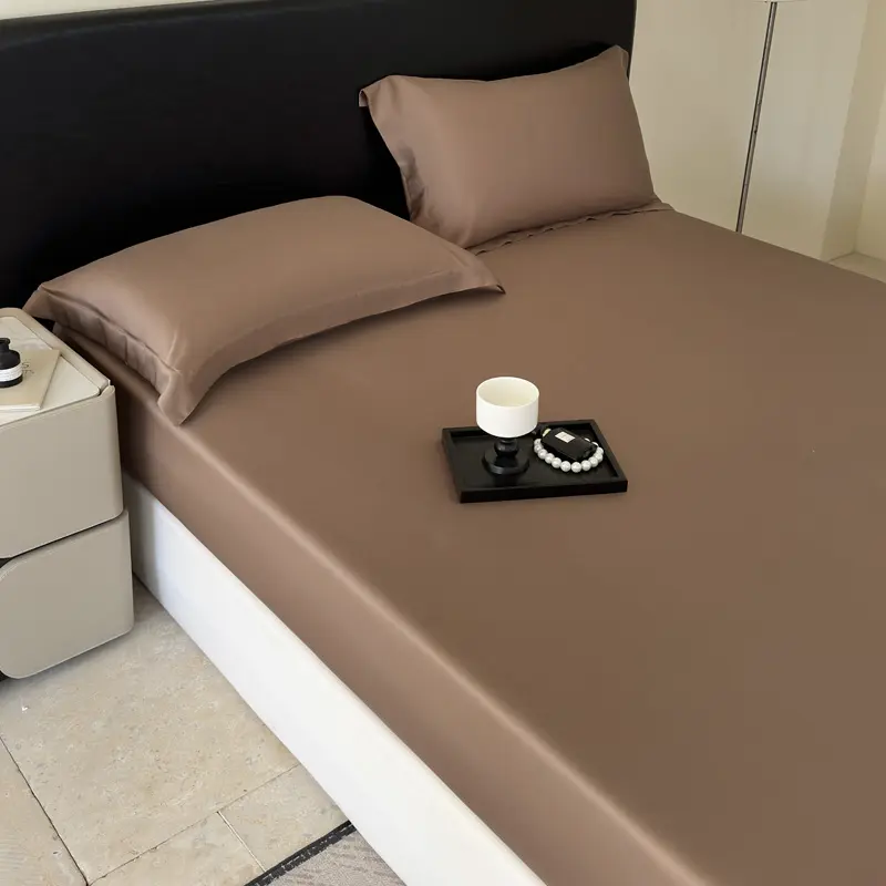 Coffee Fitted Sheet 100% Eucalyptus Fiber Mattress Cover Ten.cel Lyocell Silky Smooth Breathable Cooling Bedding Cover 1PC