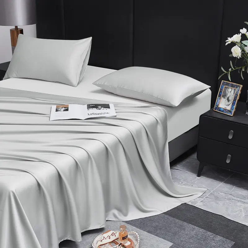 US Full Solid Grey Flat Sheet,Silky Eucalyptus Lyocell Fiber Top Sheet,Breathable Soft Cooling Bed Linens 205*243/81*96in 1pc