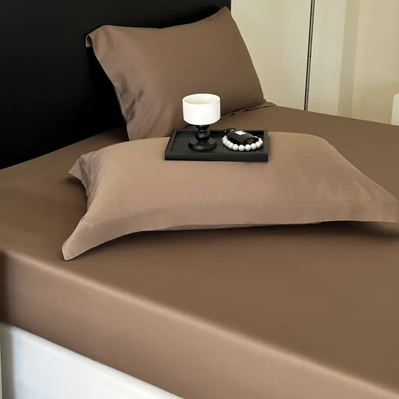 Coffee Fitted Sheet 100% Eucalyptus Fiber Mattress Cover Ten.cel Lyocell Silky Smooth Breathable Cooling Bedding Cover 1PC