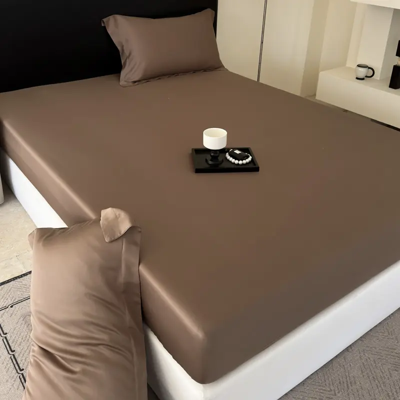 Coffee Fitted Sheet 100% Eucalyptus Fiber Mattress Cover Ten.cel Lyocell Silky Smooth Breathable Cooling Bedding Cover 1PC