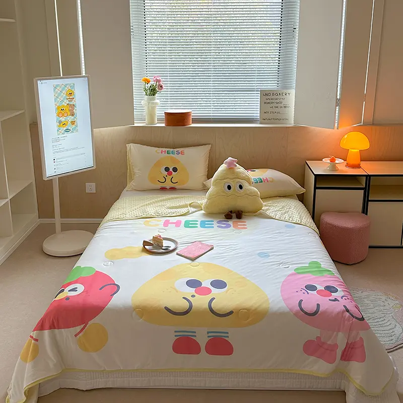 Boys Girls Cooling Summer Quilt Cartoon Patchwork Comforter Duvet Home 3D Hamburger Throw Blanket Kids Bedding 110*140cm