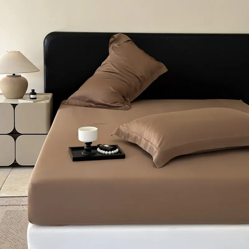 Coffee Fitted Sheet 100% Eucalyptus Fiber Mattress Cover Ten.cel Lyocell Silky Smooth Breathable Cooling Bedding Cover 1PC
