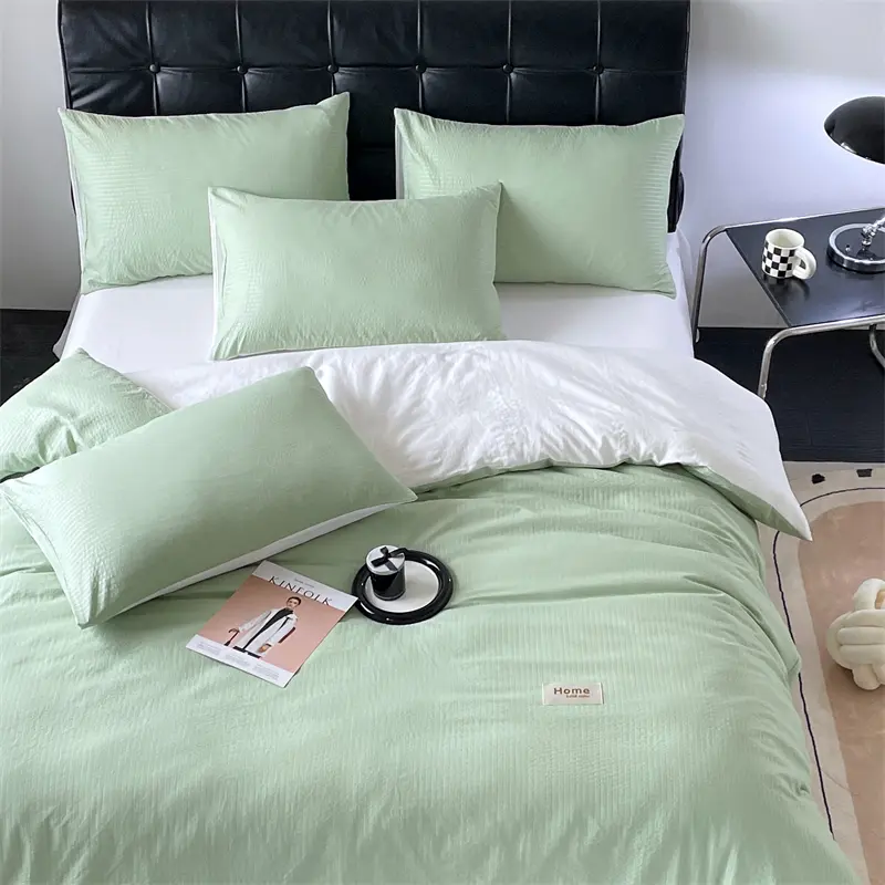 Premium Washed Cotton Striped Duvet Cover Set - Lightweight Embossed Bedding with Pillowcases for a Fresh, Cozy Sleep