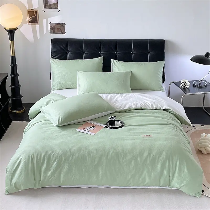 Premium Washed Cotton Striped Duvet Cover Set - Lightweight Embossed Bedding with Pillowcases for a Fresh, Cozy Sleep