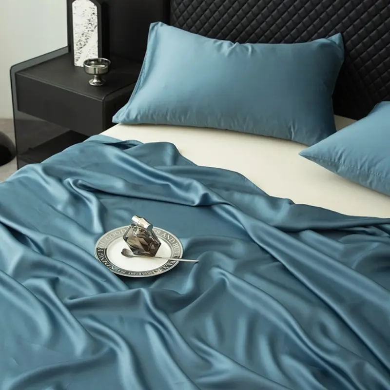 1pc Fashion Blue Flat Sheet,Lyocell Bamboo Fiber Bed Top Sheets,Solid Mattress Cover,Silky Home Linens US Queen 90*102in Size