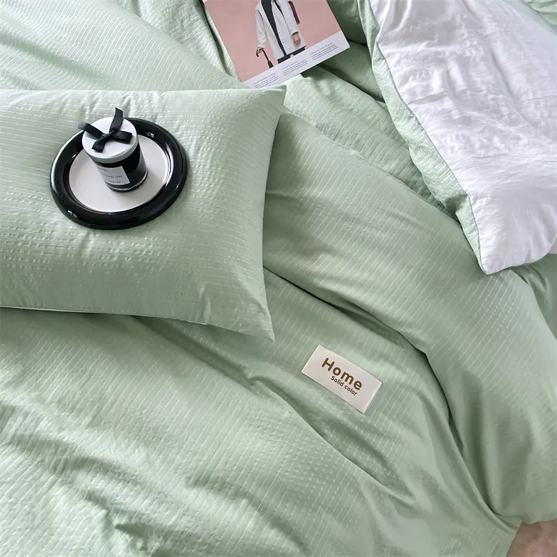Premium Washed Cotton Striped Duvet Cover Set - Lightweight Embossed Bedding with Pillowcases for a Fresh, Cozy Sleep