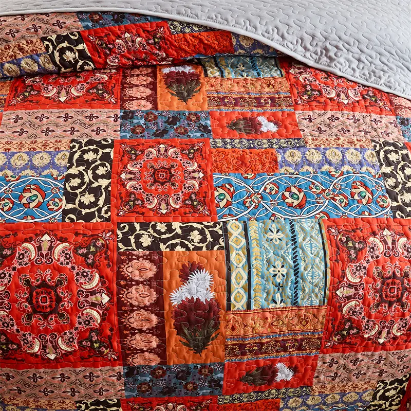 US Queen Quilted Bed Cover Set US size Floral Bedspread Set with Pillowcase Patchwork Quilt 229*229cm