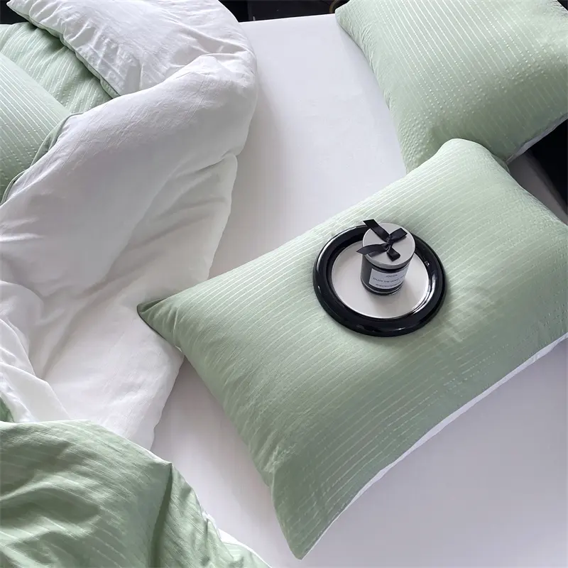 Premium Washed Cotton Striped Duvet Cover Set - Lightweight Embossed Bedding with Pillowcases for a Fresh, Cozy Sleep
