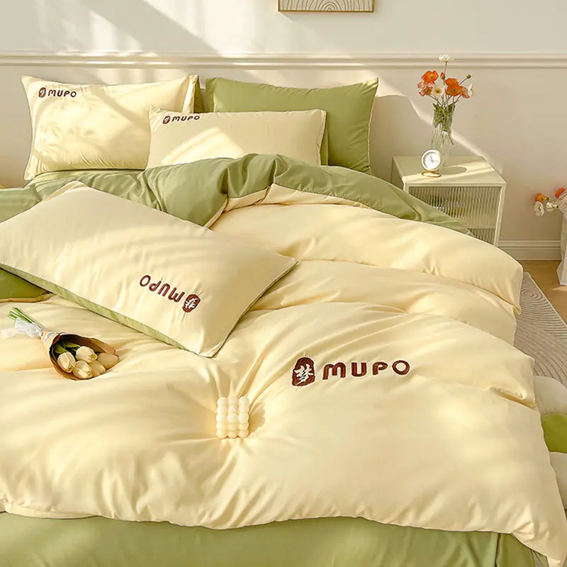 Solid Color Duvet Cover Washed Cotton Bedding Set Duvet Cover with Zipper, Pillow Cases,Embroidered Bedspread Super Soft