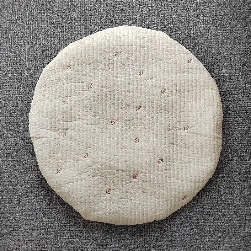 Removable Cotton 85*85 Round Carpet Bear Embroidery Pad Floor Rugs Newborn Baby Crawling Mat Soft Zipper Kids Room Play Mat