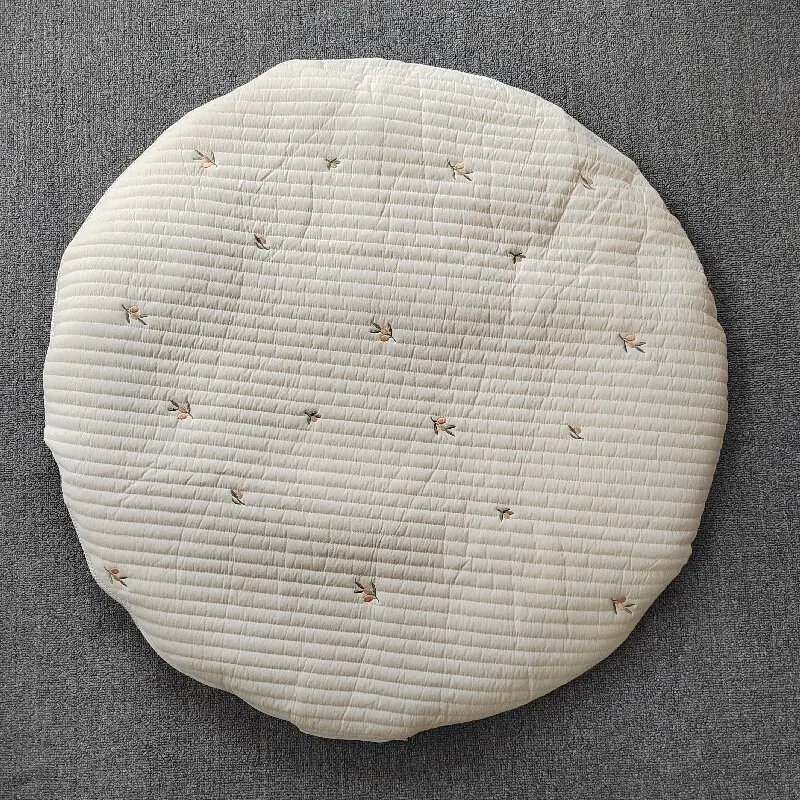 Removable Cotton 85*85 Round Carpet Bear Embroidery Pad Floor Rugs Newborn Baby Crawling Mat Soft Zipper Kids Room Play Mat